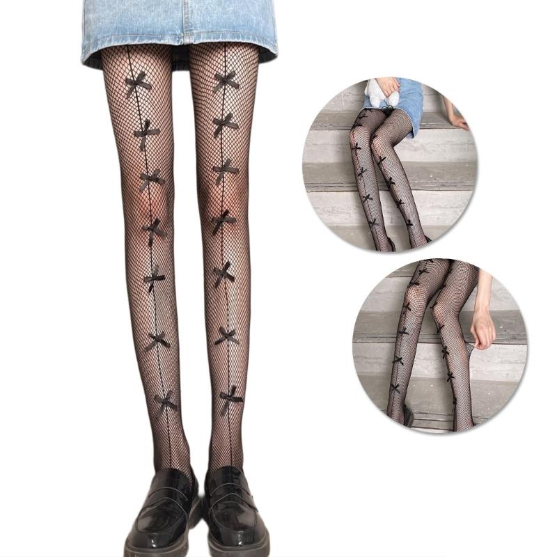 Women's Bows Fishnet Tights Stockings Cosplay Fishnets Socks High Waist Stockings Bows Tie Designs Fish Net Pantyhose