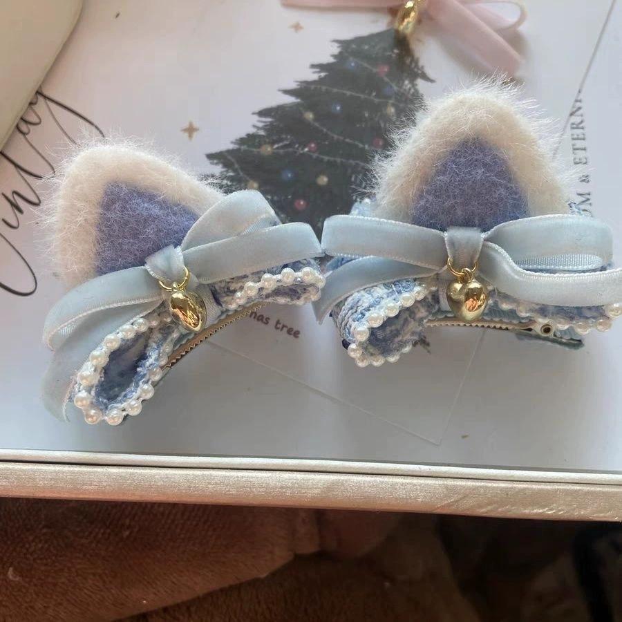 2pcs/set Adorable Cat Ear Bow Hair Clips Set for Kids Girl Sweet Cartoon Fury Hair Pin Gentle Grip for Baby Perfect Gift