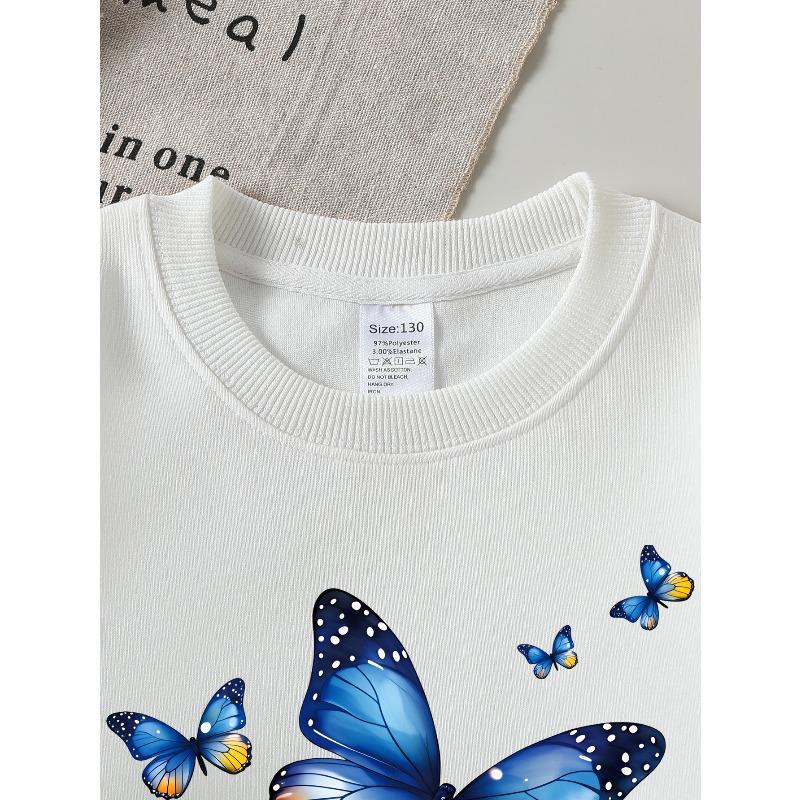 European sizes Crewneck Sweatshirt for Girls with Wing Pattern, Soft Comfy Sports & Casual Wear for Children & Teens