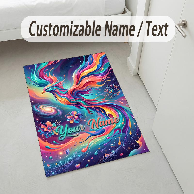 Colorful Owls Theme Soft Crystal Velvet Rug Custom Name & Text Print Non Slip Floor Rug for Bedroom Living Room