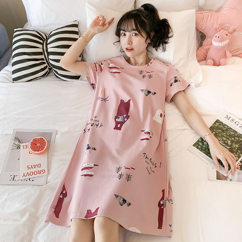 Girls' Summer, Spring and Autumn Short-sleeved Home Wear with Cute Cartoon Designs and Loose Style Pajamas and Nightgowns