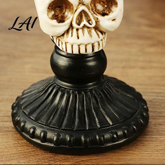 Decorative Candle Holder Gothic Pillar Holder Resin Raven Skull Candlestick Halloween Table Decoration Indoor Tealight Stand for Tabletop Holiday