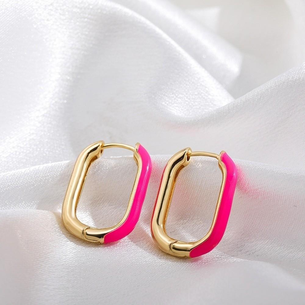1 Pair Retro Geometric Hoop Earrings Colorful Colorful Enamel Earrings  Women Jewelry