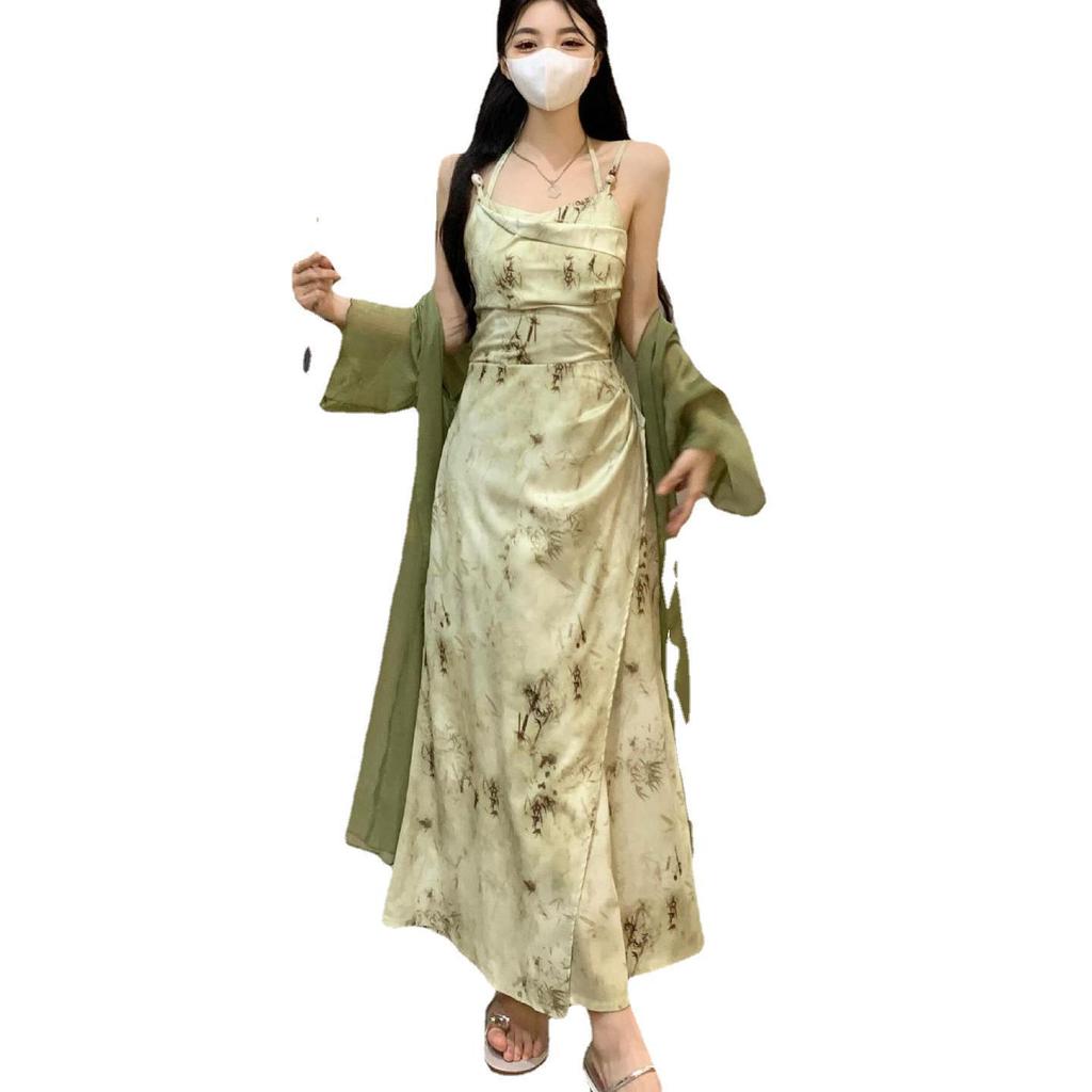 Spring and Summer Women's Dress Cardigan Set Plus Size New Chinese National  Style Printing Halter Dress Two-piece Set  buy the best products in the  Ayzeze online store