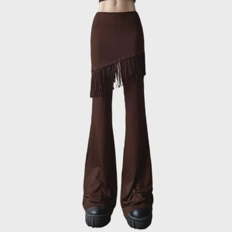 "Západní střapce nýtované zvonové kalhoty bokovky s nízkým pasem na tanec"