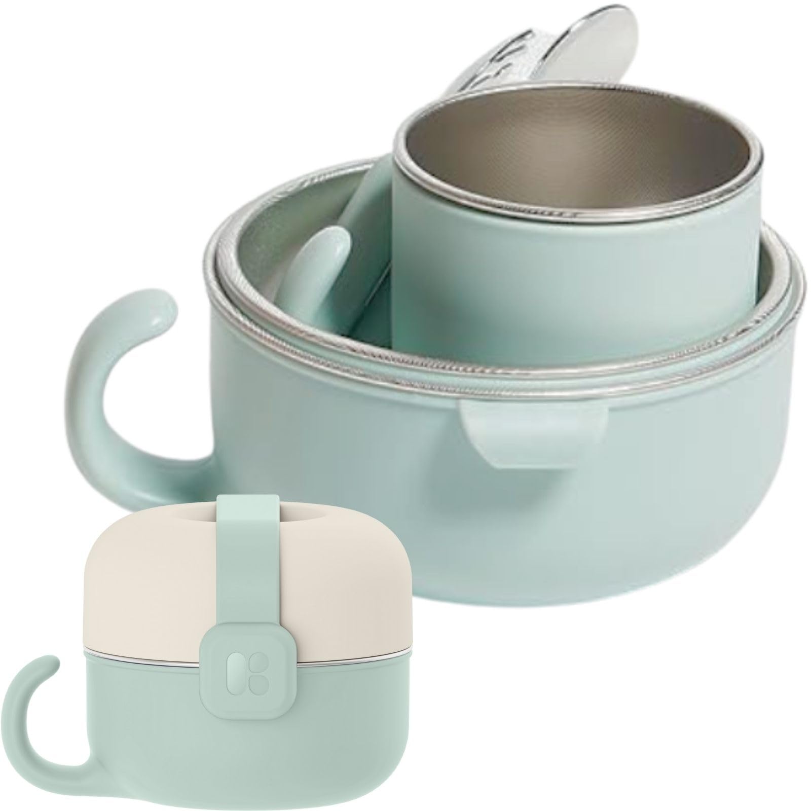 

[Authentic] MOTHER-K Hug Baby Dinnerware Set - Durable and Portable, Perfect for Outings (Mug, Handled Bowl, Deep Plate, Spoon, Fork) with Closure Ban
