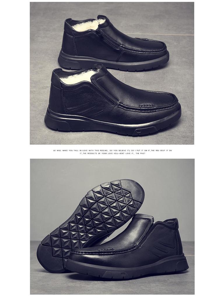 Herren Winter Echtleder Wollfutter Freizeitschuhe mit Samtverdickung