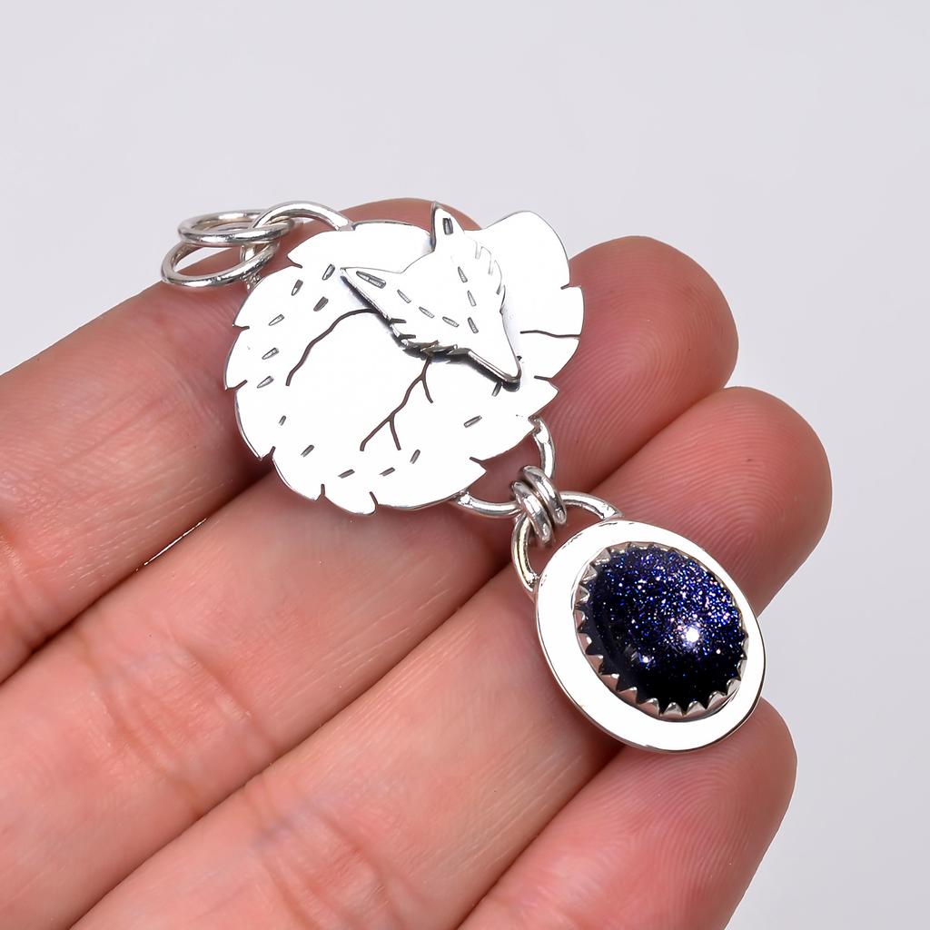 Blue Sunstone Gemstone 925 Sterling Silver Pendant V8967, Blue Pendant, Oval Pendant, Valentin's Day Gift, Gift For Her, Birthday Gift, Handmade Jewel