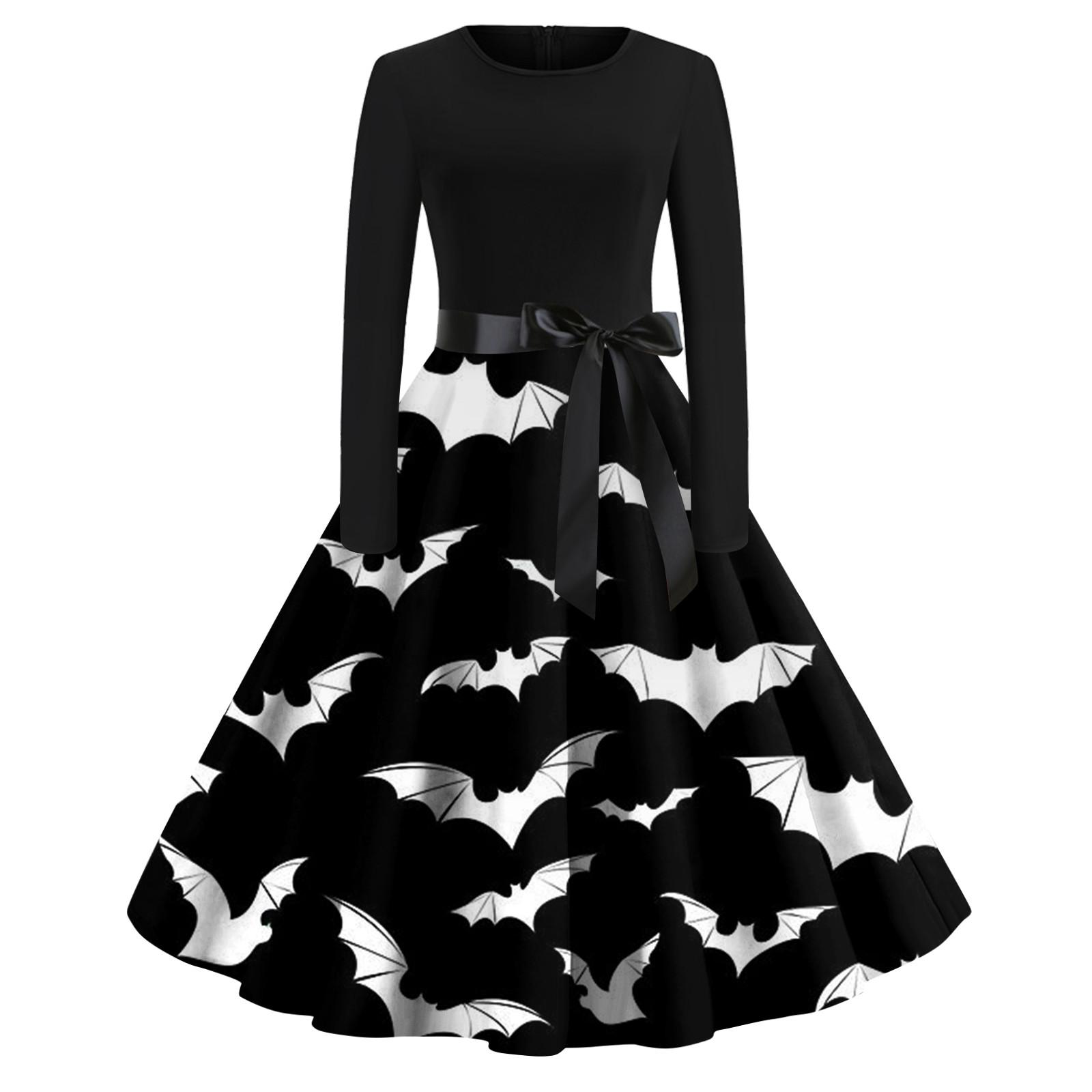 

Women s Halloween Print Flare Dress For Women Long Sleeve Dress Party Casual Dresses M білий