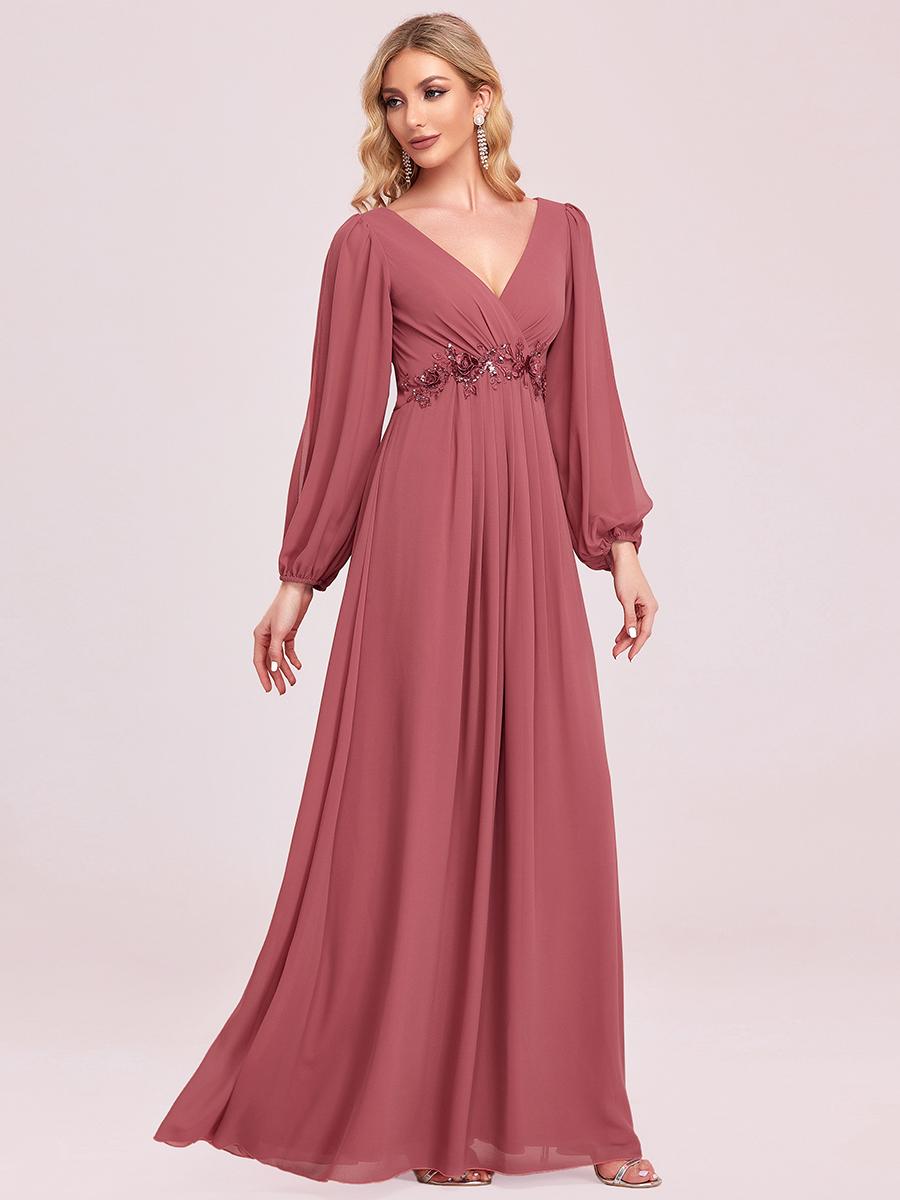 

Всегда красивые женские вечерние платья длиной до пола с длинными рукавами-фонариками, шифоновое платье с глубоким V-образным вырезом и аппликацией, свадебное платье для гостей 4XL камео розовый