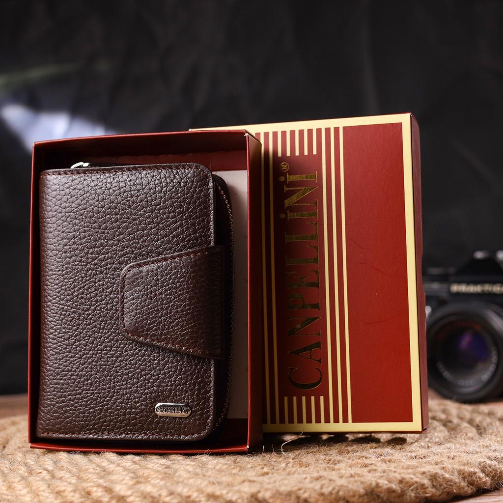Beautiful Vertical Women's Purse with a Coin Holder with a Zipper Made of Genuine Leather Flotar CANPELLINI Wallet 21600 Brown