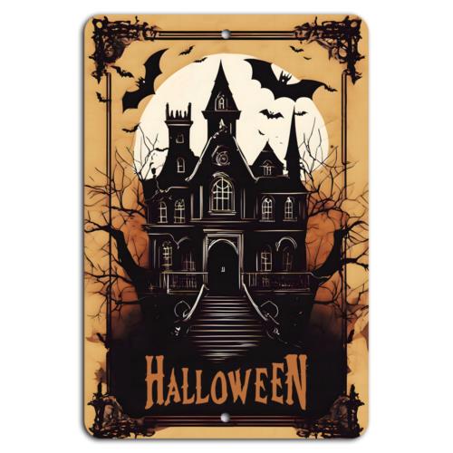 Spooky Halloween Mansion Fright Night AwaitsAluminumtin sign 20x30cm(7.8x11.8inch)