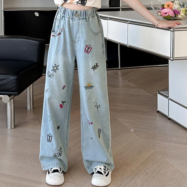 Ultradünne Sommerjeans Tencel Jeans für Mädchen Weitbeinige Hosen Straight Leg Hosen Lockere Hosen