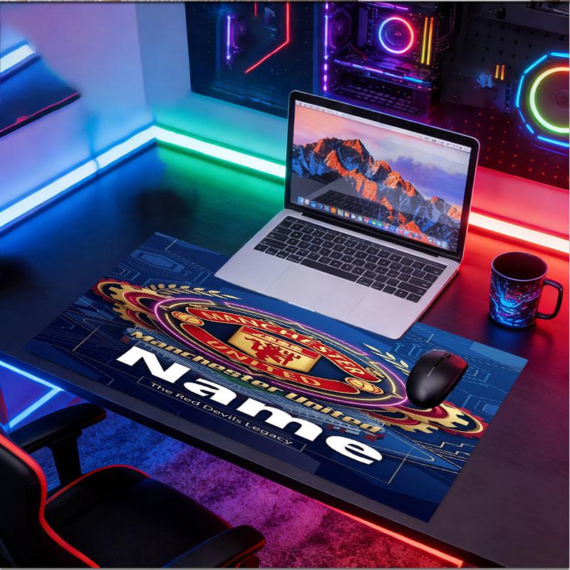 Custom Name Personalized Manchester United Pattern Mousepad, Laptop PC Desk Mat, Decorative Desk Mat for Home Keyboard Pad Gift