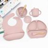 Silicone Dinner Plate Baby Bib Baby Children's Bowl Tableware Placemat Spoon Fork Drop-resistant Snack Cup Set