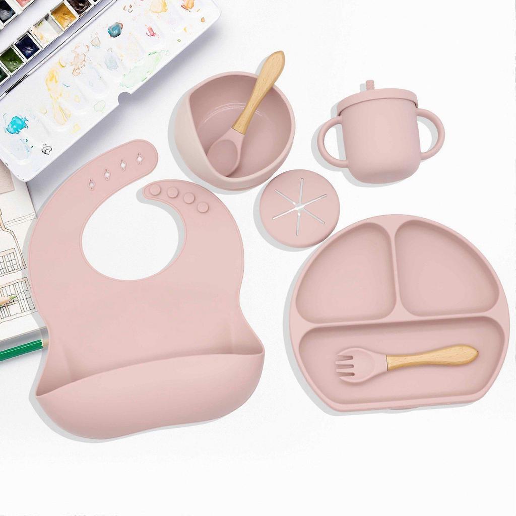 Silicone Dinner Plate Baby Bib Baby Children's Bowl Tableware Placemat Spoon Fork Drop-resistant Snack Cup Set