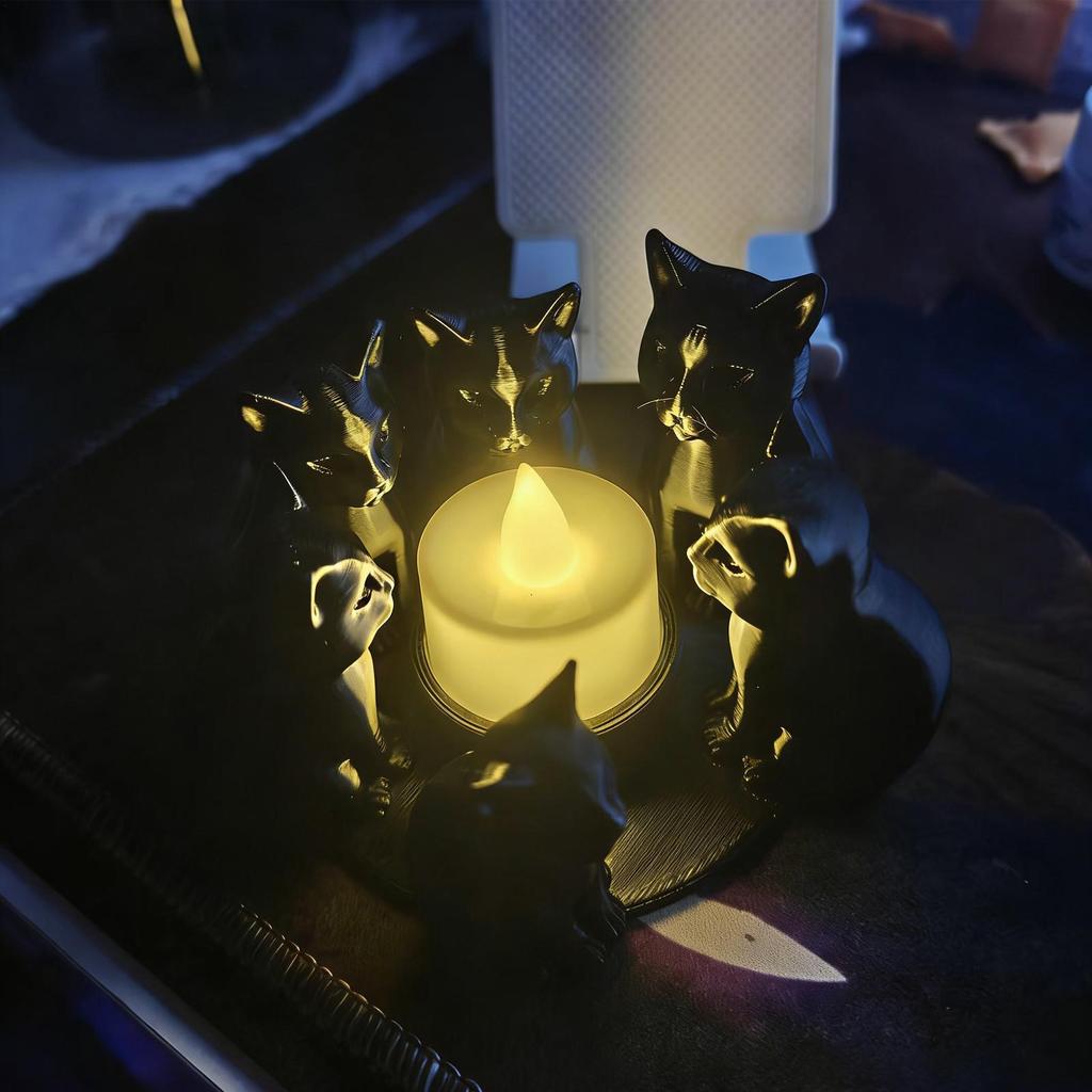 Porte-bougie Chat Noir Impression 3D Décoration de Bureau Animal Porte-bougie Ornement pour Maison Bureau Appartement Salon