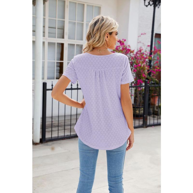 YYFS Dámská móda Ležérní Léto Jaro Jednobarevné halenky a košile s krátkým rukávem a výstřihem do O