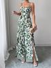 2025 Elegant Twist Print Spaghetti Strap Backless Jumpsuit with Wide Leg and Long Pants Skirt