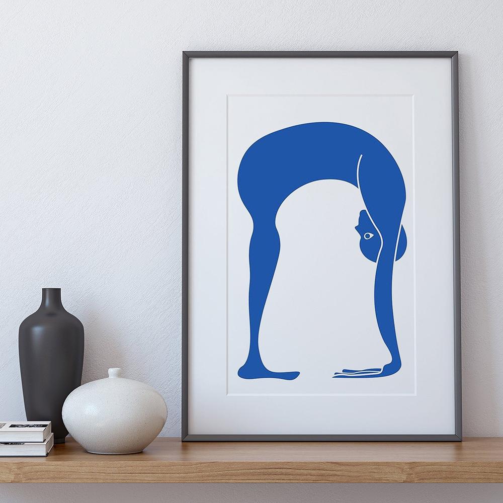 Scandinavian Posters and Prints Blue Nude Yoga Pose Canvas Painting Abstract Wall Pictures for Living Room Home Decor No Frame