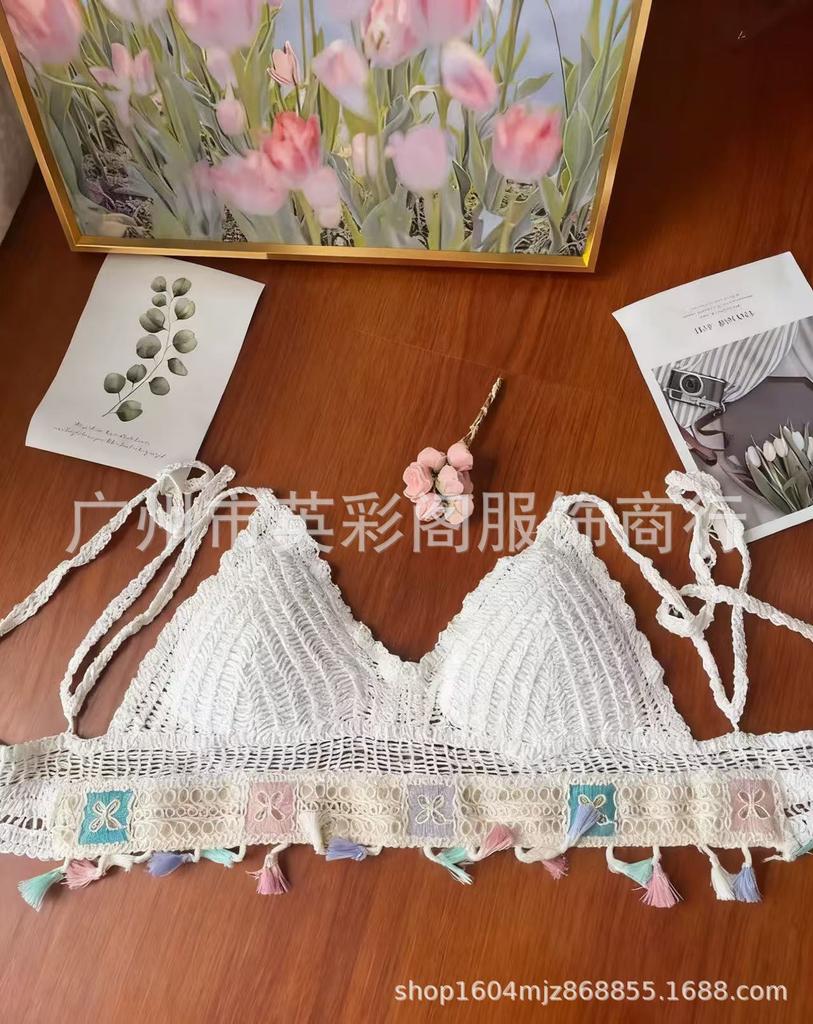 Seaside vacation new sexy vacation top lace-up knitted suspender beach hollow backless tube top short vest
