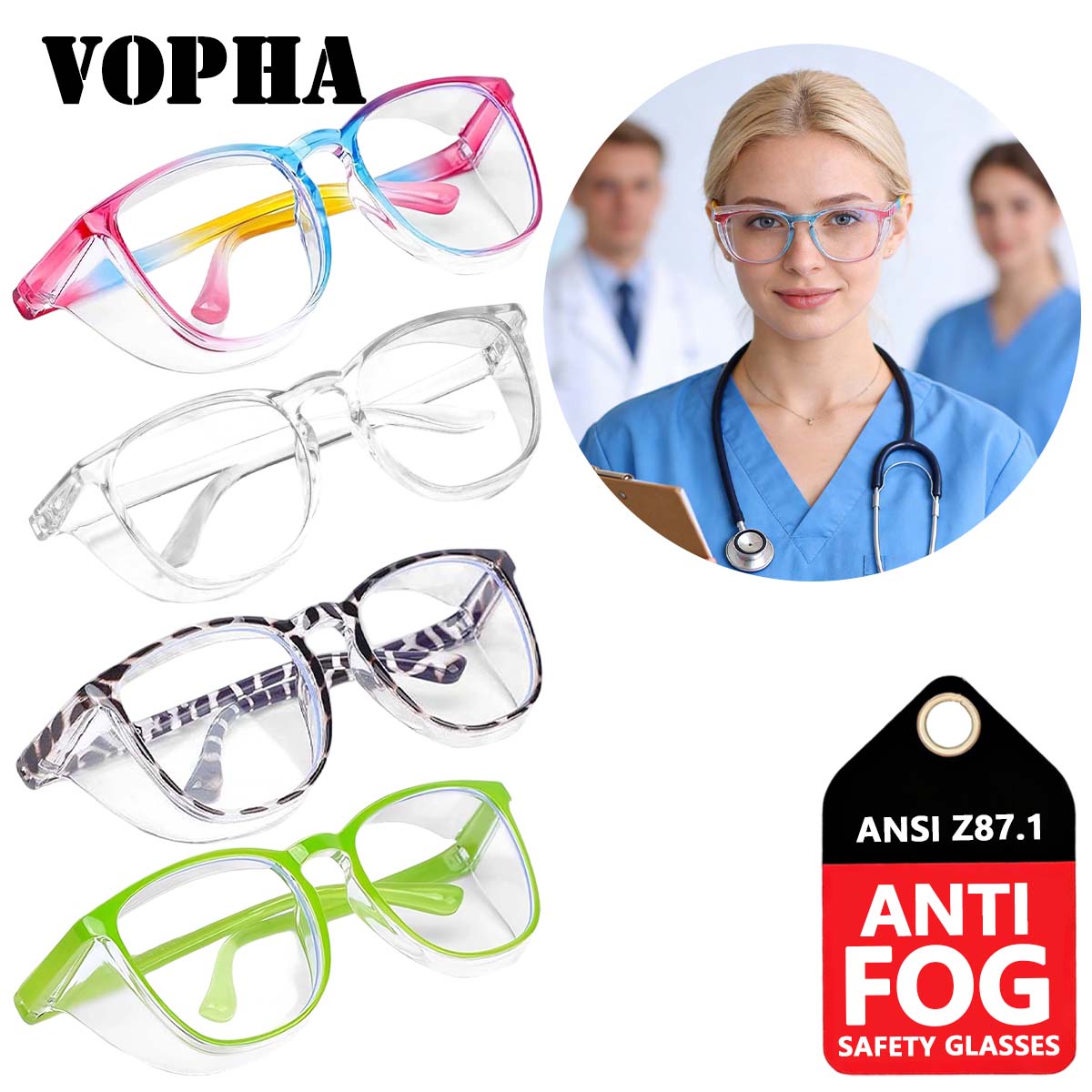 

Blue-Light & UV Blocking Polycarbonate Safety Glasses Z87.1 Certified Scratch-Resistant Shatter-Proof with Top & Side Shield HM9