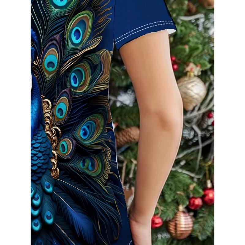 Tricou Damă - Grafică Pană de Păun, Design Păsări Vibrante Luxe pentru Purtare Casual Zilnică