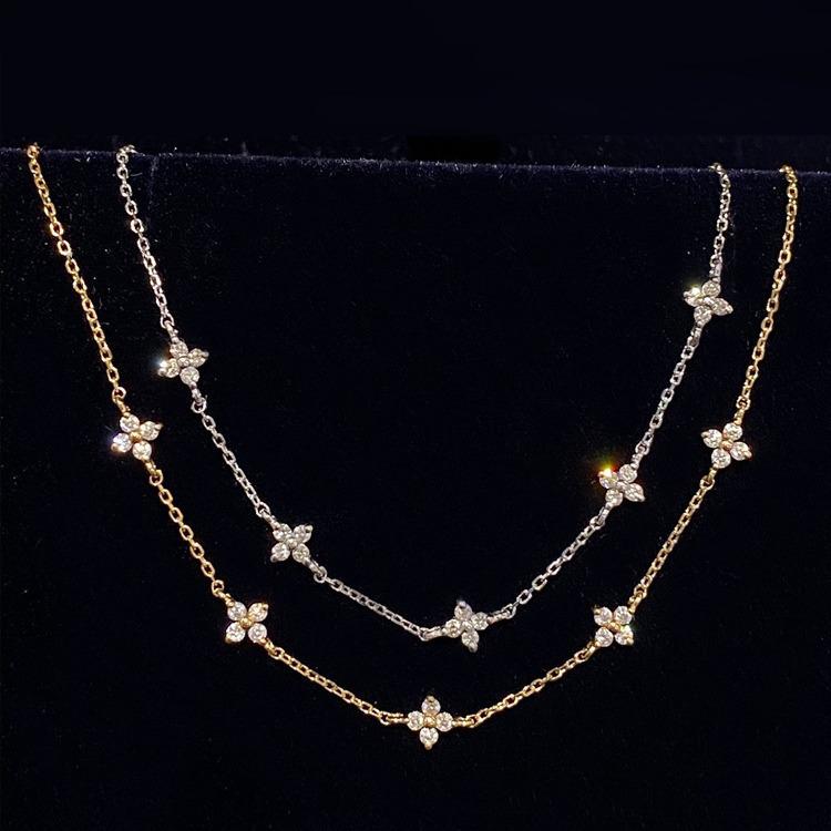 18K Gold Plated Four-Leaf Clover Star Necklace with Zircon and Sterling Silver for Elegant Women