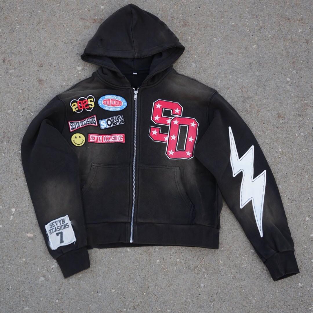 Unisex Thunder 3D Print Hip Hop Zipper Hoodie 4XL 2200₽