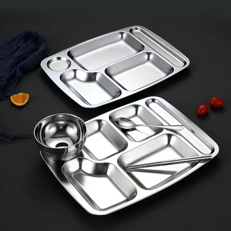 304 Stainless Steel Compartment Meal Tray for Kindergarten Students, Adults, and Canteens
