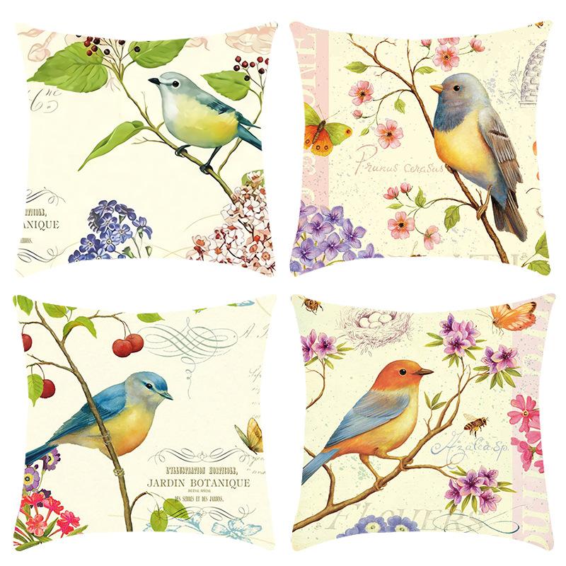 

New Retro Series Ornamental Bird Scene Print Pillow Home Sofa Cushion Cover 45 * 45Cm pillowcase