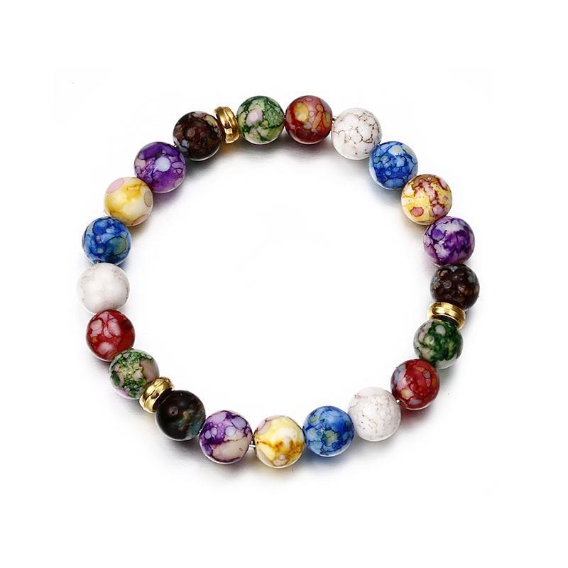 Bracelet à perles couronne en pierre volcanique mode européenne et américaine: Bijoux de main colorés de yoga bouddhiste