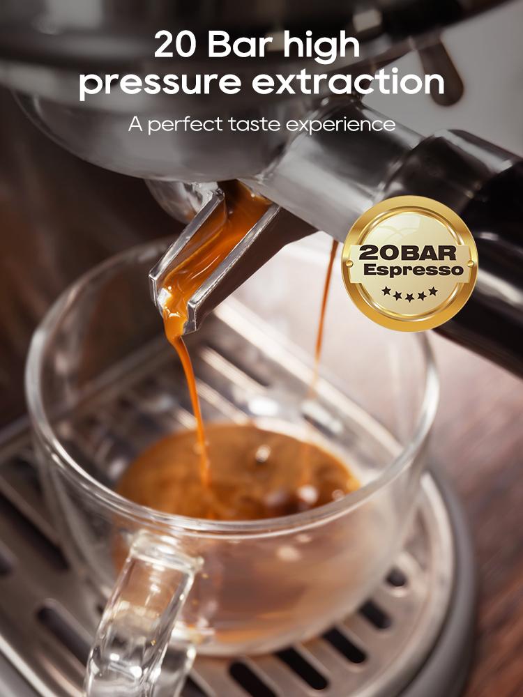 HiBREW H10B Espresso Coffee Machine, 20Bar Extraction Pressure, Semi-Automatic, Adjustable Temperature & Cup Volume, 1.3L Removable Water Tank, Silver