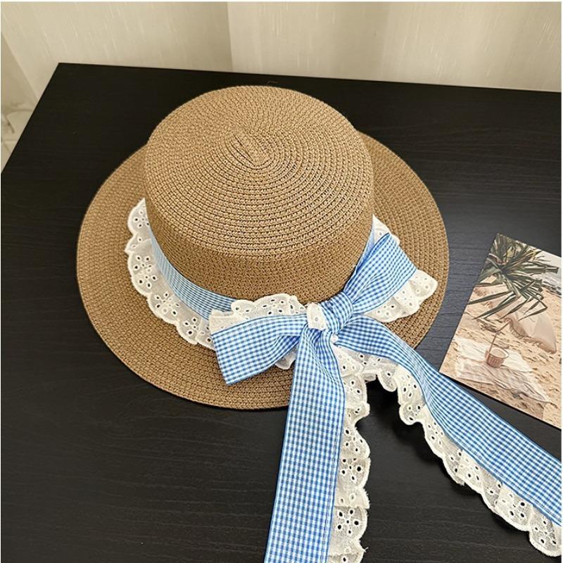 Big Brim Sun Hat Seaside Beach Idyllic Forest Bow Streamer Straw Hat Female Summer Flower Tulip