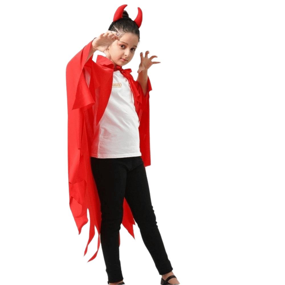 Cosplay Costume Demon Cloak Headband Set Smock Style Party Masquerade Cloth Children