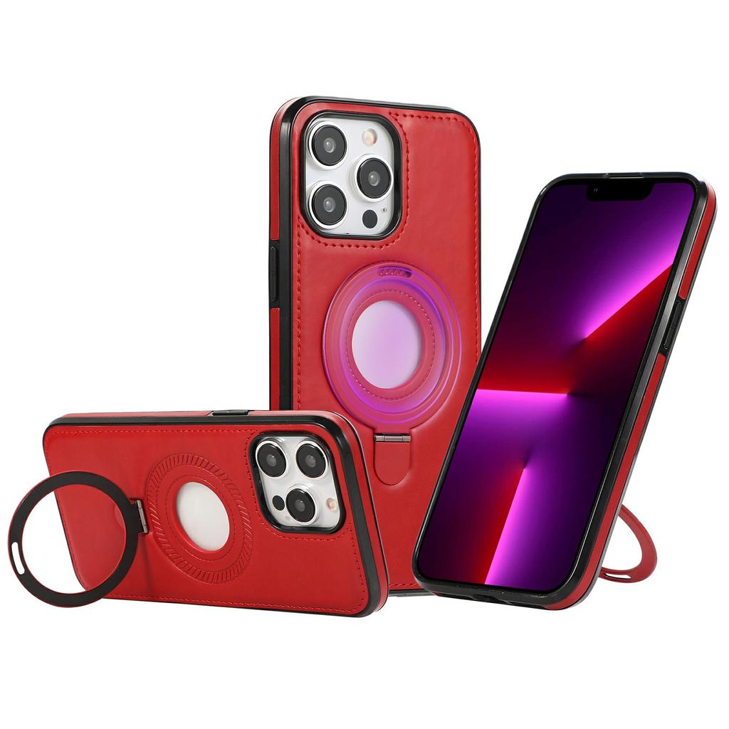 For iPhone 13 Pro Max Case Magnetic Kickstand PU Leather Coated PC+TPU Phone Cover