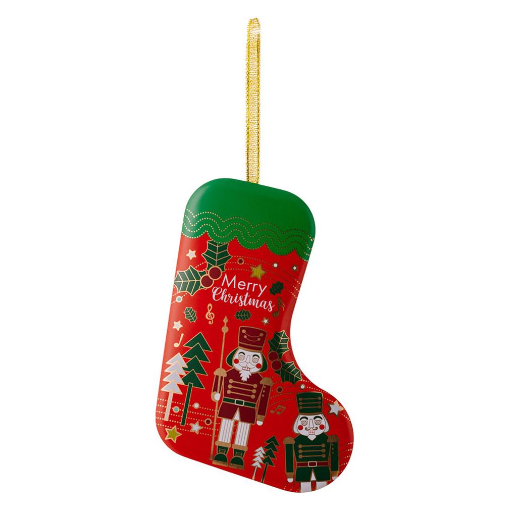 Christmas Tin Box Tinplate Xmas Stocking Shaped Candy Box With Ribbons Christmas Candy Jars Storage Containers For Xmas Holiday Party Favors