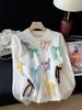 Korean Style Colorful Bow Round Neck Loose Knit Cardigan Sweater