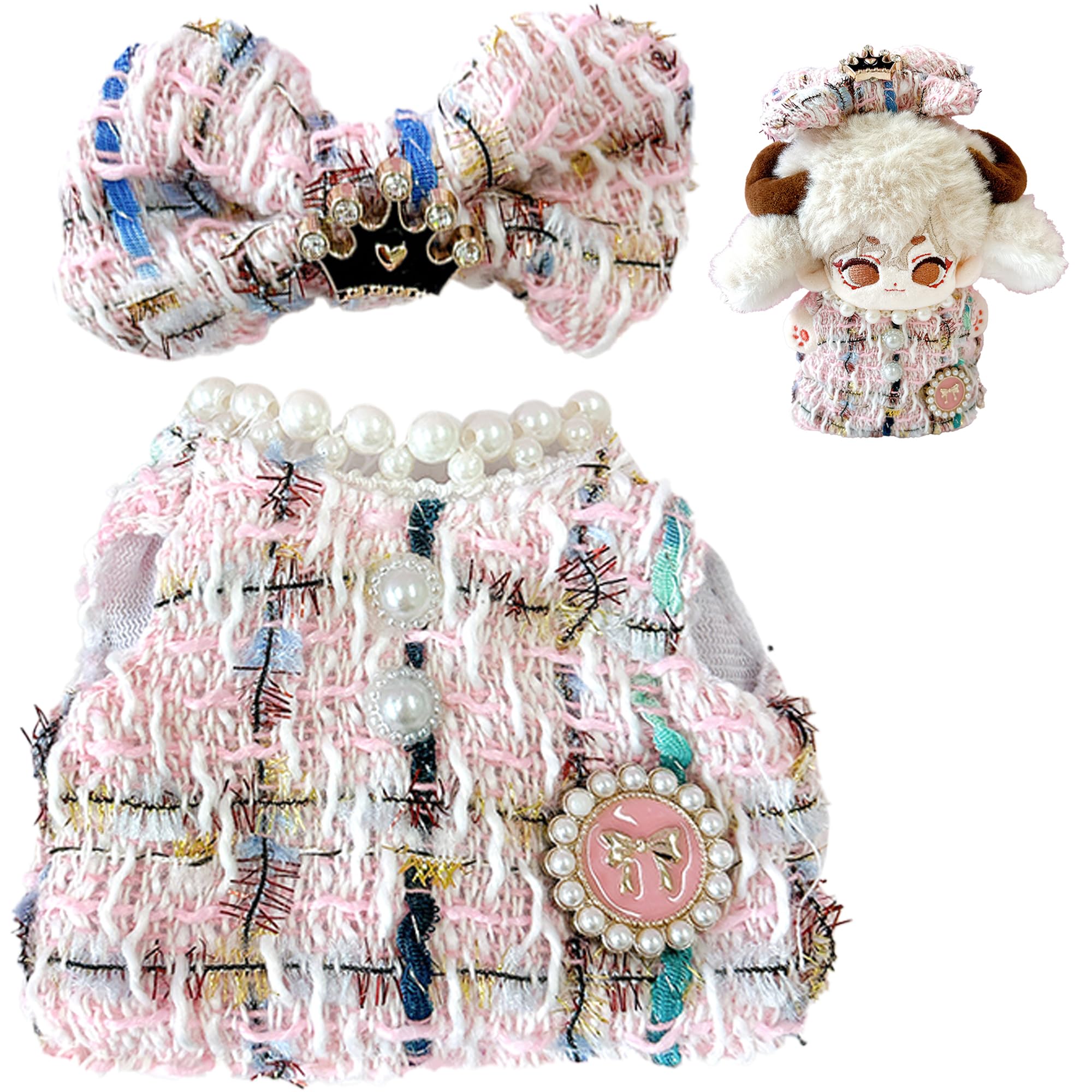 

Tweed Plush Clothes Set (Dress & Ribbon) for 10-15cm Dolls, Pink [Used]
