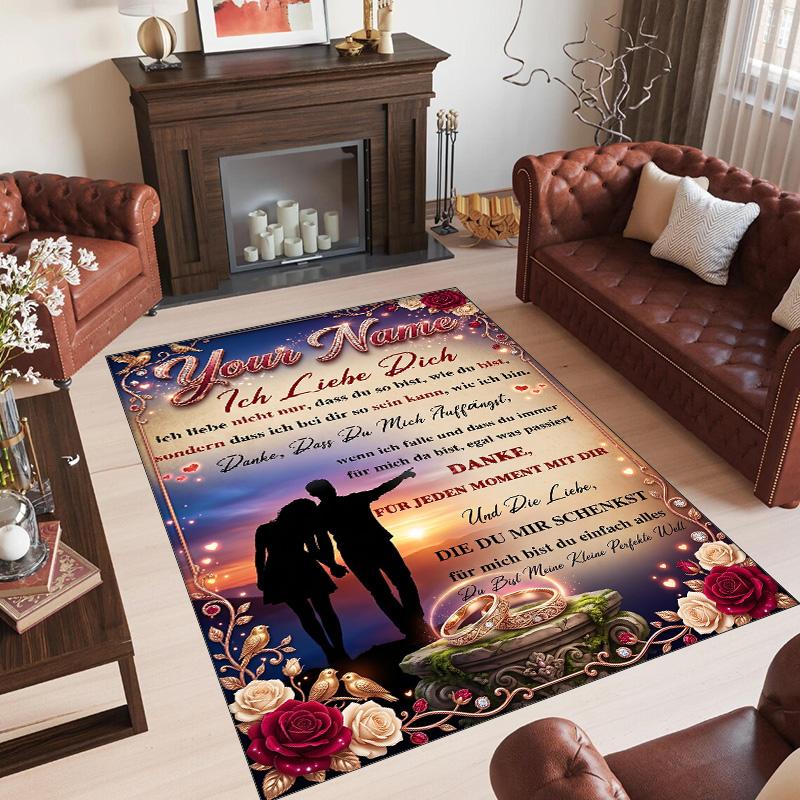 Hearts Theme Crystal Velvet Floor Rug Personalized Custom Name Text Warm Carpet Home Decoration