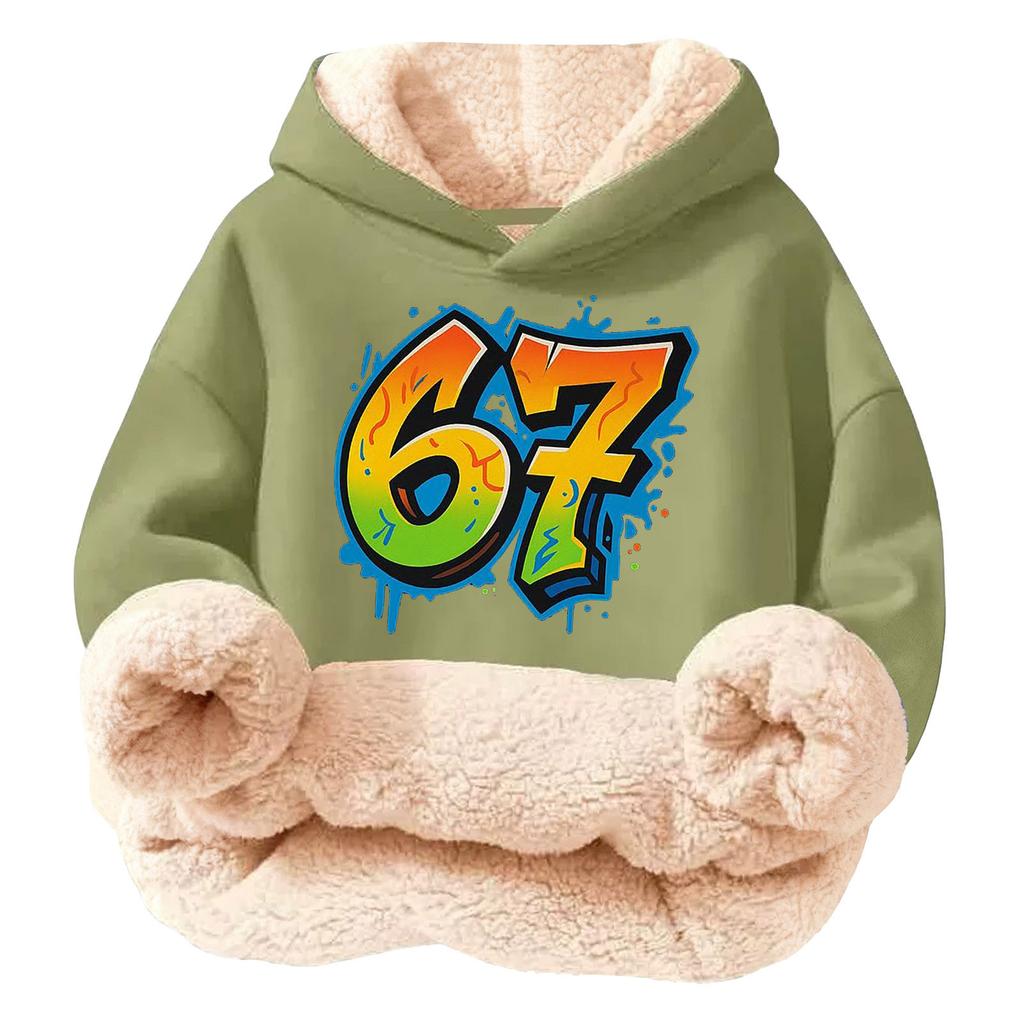 Kinder Modischer Druck Lässiger Fleece Kapuzenpullover Locker geschnitten ohne Taschen