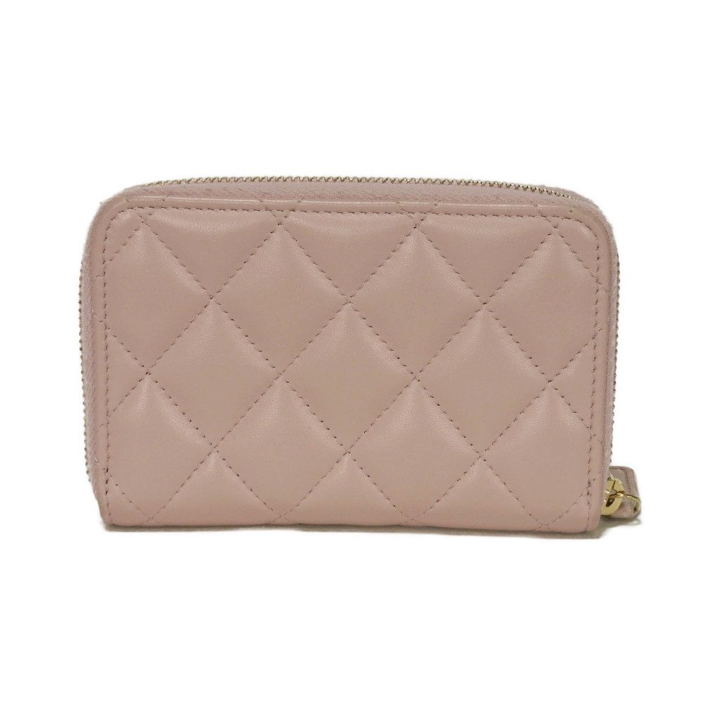 Used 10097 Coco Pearl Zip Coin Purse AP3811 7943 COCO Mark CC Mark Dots Random Matelasse Pink Beige Women's from Japan