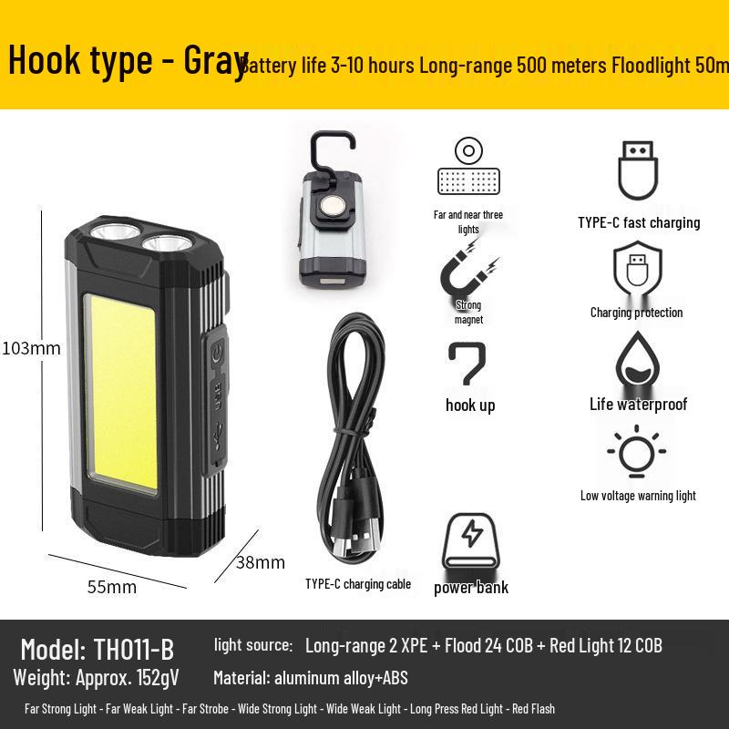 Multifunctional COB Work Light with USB Power Bank, Magnetic Base, and Foldable, High-Brightness Lamp for Emergency and Car Inspection.
