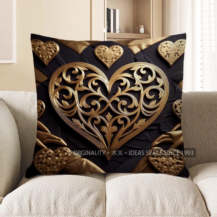 2D Gilt Heart & Floral Patterned Cushion Covers Pattern Cushion Cover Suitable For Sofa Bedroom Car Pillow Cover