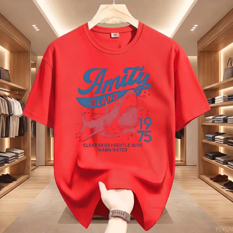 Unisex S Short Sleeve T Shirt Amity Island 1975 Shark Vintage Movie Graphic Print Crew Neck Tee Summer Casual Tops Male Soft Shirt