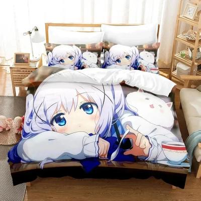 Anime Is the Order a Rabbit Bedding Set Duvet Cover Bed Set Quilt Cover Pillowcase Comforter King Queen Size Boys Adult