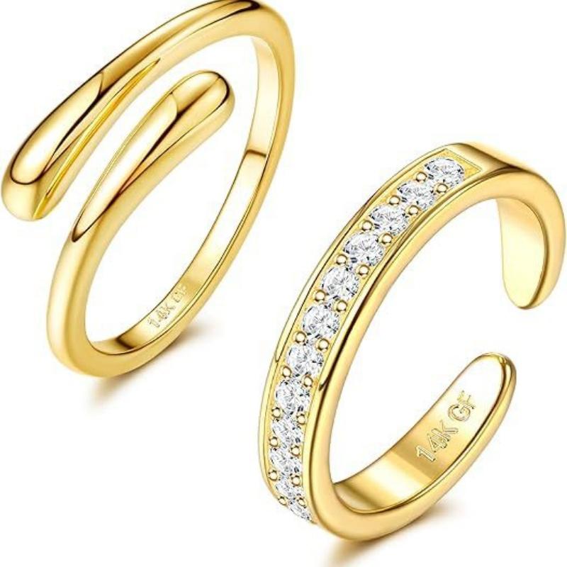 14K Gold-Platiniert Verstellbarer Zirkon Fußring Zweiteiliges Set für Damen während des Sommer-Strandurlaubs Zehenring Schmuck Zubehör
