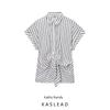 Kaslead New Women Clothes Western Style Versitile Fashion Blended Knot Decoration Stripe Short Sleeve Shirts 8138863
