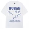 Koreanischer Stil Busan Möwen Grafik T-Shirts Herren Damen Harajuku Mode 90er Vintage T-Shirt Baumwolle Oversized Lässiges T-Shirt Geschenke