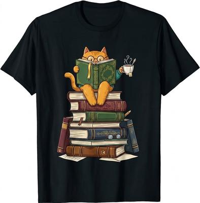 Cute Cat Reading Book T-Shirt, Librarian Gift, Bookworm Aesthetic Tee, Reading L
